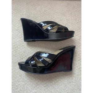 Style & Co Black Patent Leather Strappy Wedges Womens Size 9.5